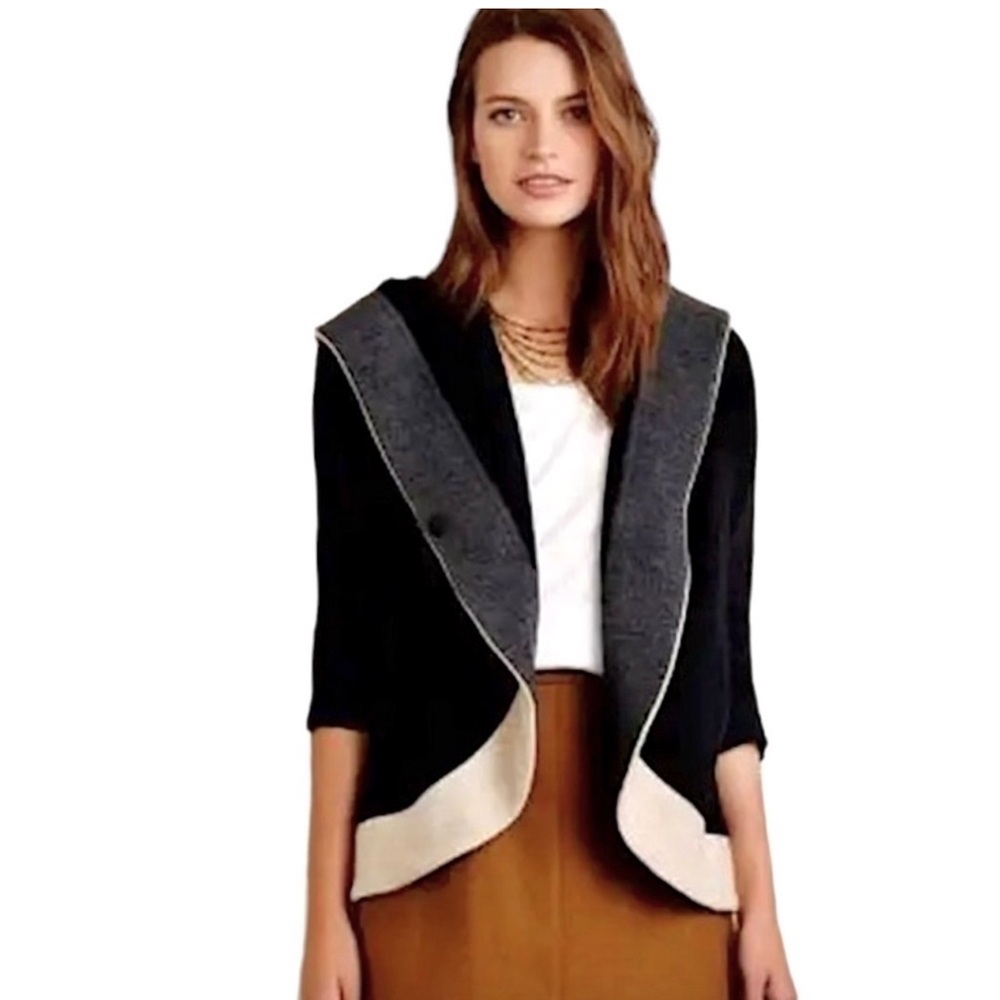 Anthropologie Rosie Neira Hooded Boiled Wool Sweater Jacket Coat Navy Size XS